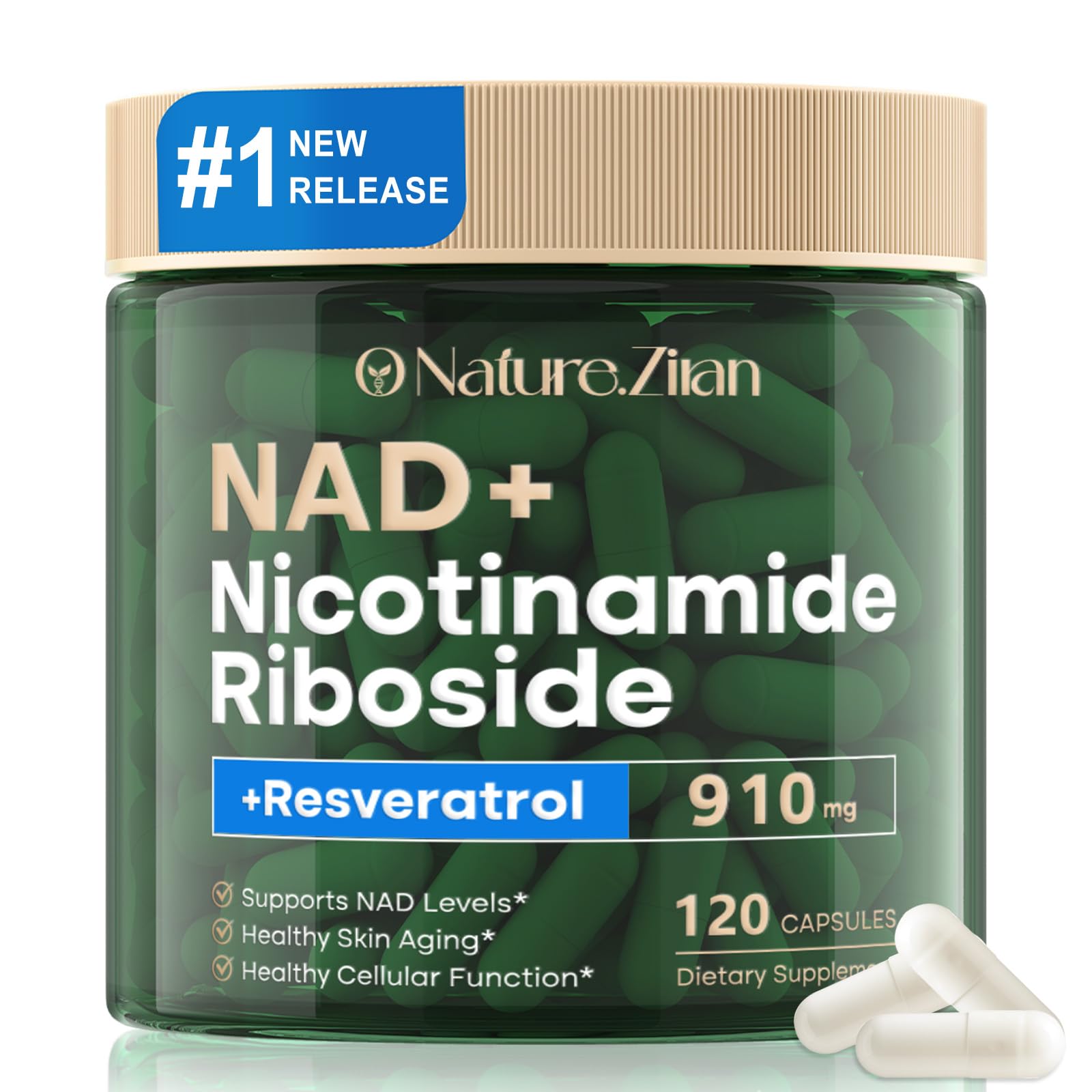 O NATURE . ZIRAN NAD Supplement - NAD+ Nicotinamide Riboside 910 Mg Supplement for Women & Men, Liposomal Nicotinamide Riboside with Resveratrol, for Focus, Boost - 120 Capsules - Maple Wellness Supplements