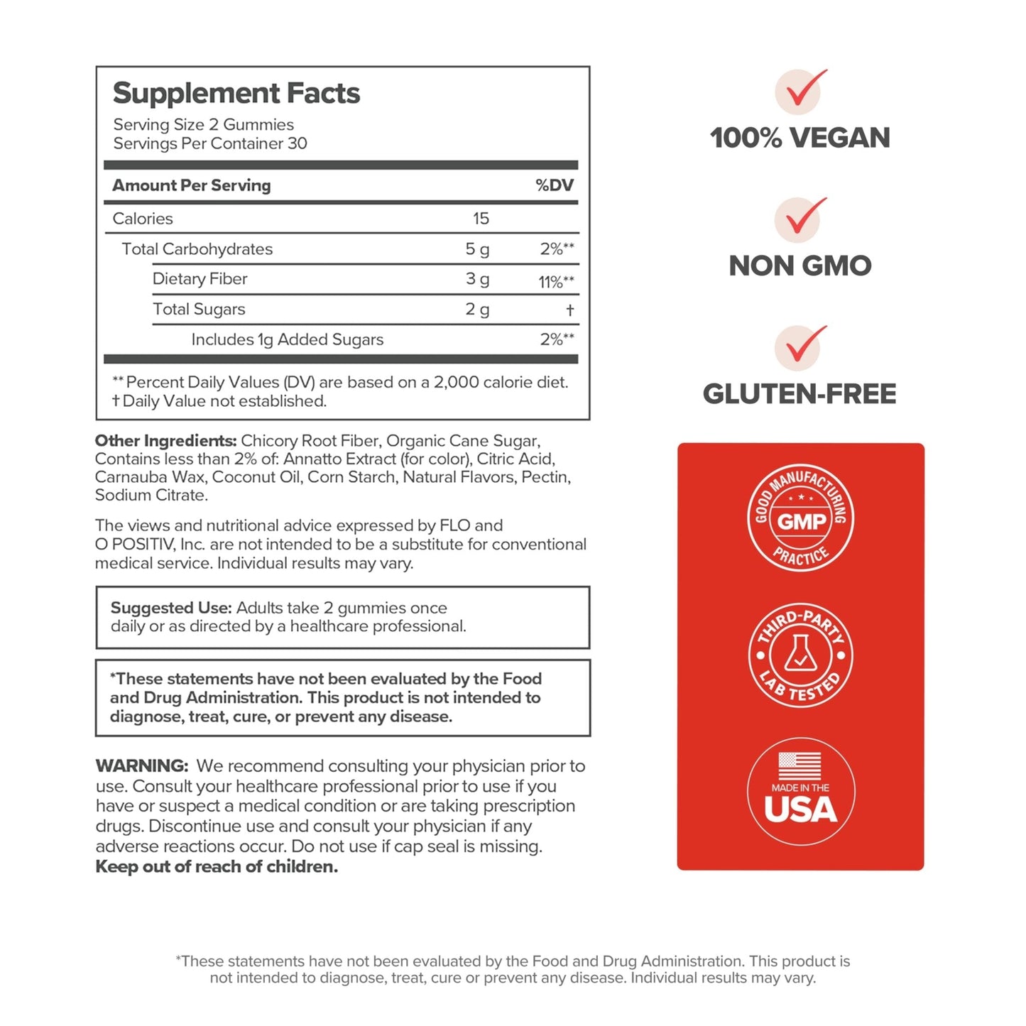 O Positiv URO Fiber Gummies for Adults, 60 Count (Pack of 1) - Prebiotic Chicory Root Inulin Fiber Supplement - Daily Gummy Fiber for Digestive Gut Health - Non-GMO, Vegan & Cruelty-Free - Maple Wellness Supplements