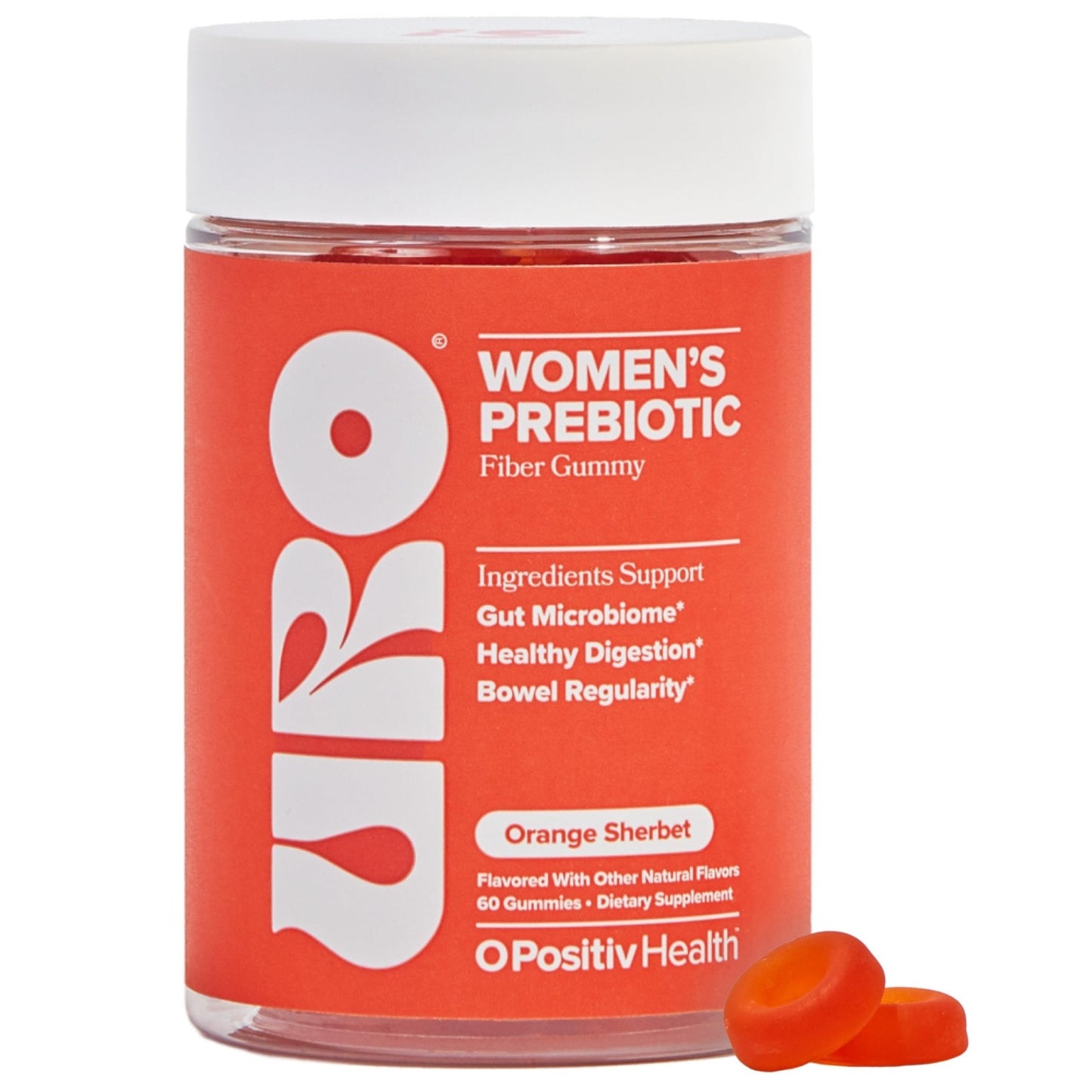 O Positiv URO Fiber Gummies for Adults, 60 Count (Pack of 1) - Prebiotic Chicory Root Inulin Fiber Supplement - Daily Gummy Fiber for Digestive Gut Health - Non-GMO, Vegan & Cruelty-Free - Maple Wellness Supplements