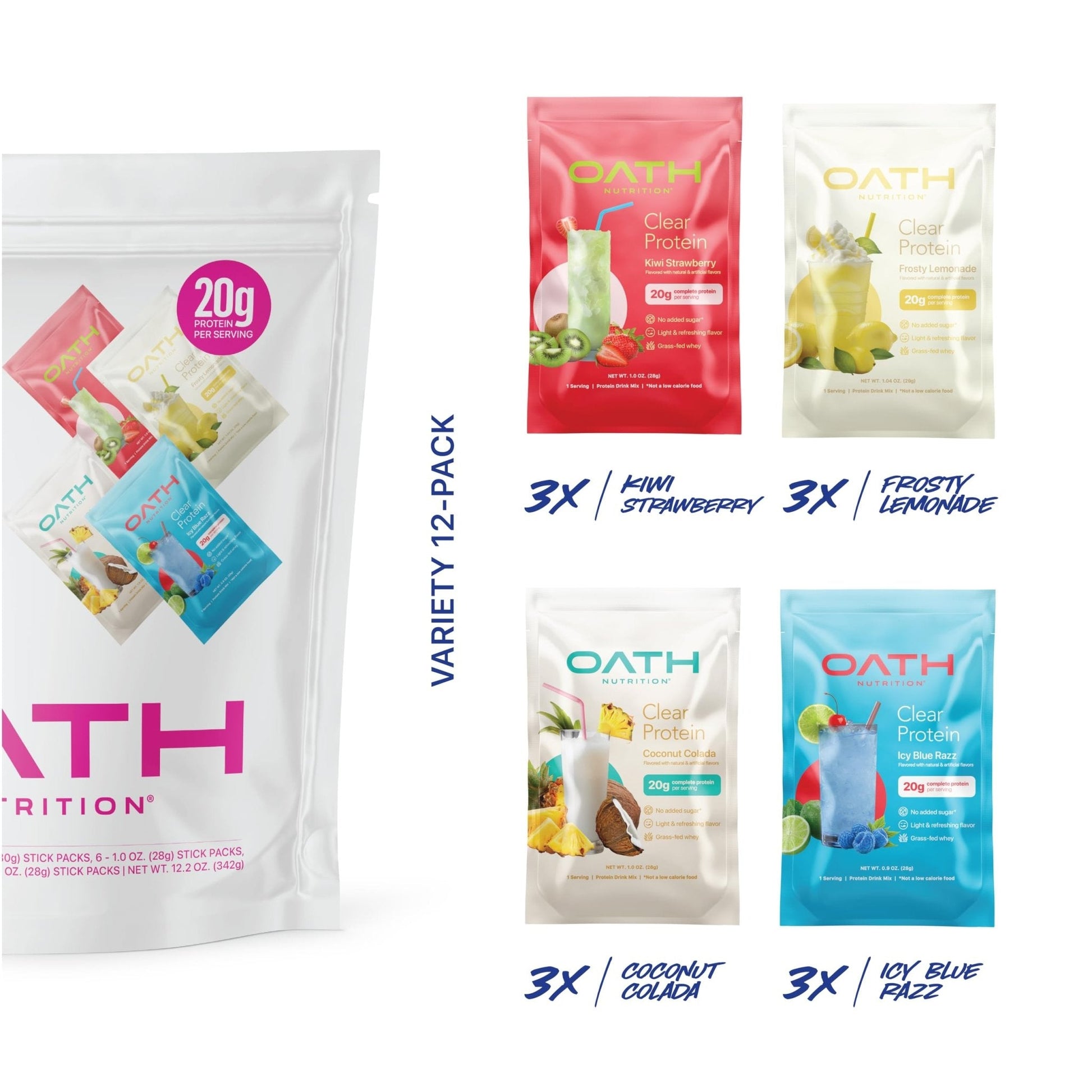 Oath Nutrition Clear Whey Isolate Protein Powder Variety Pack, 12 Pack - Maple Wellness Supplements