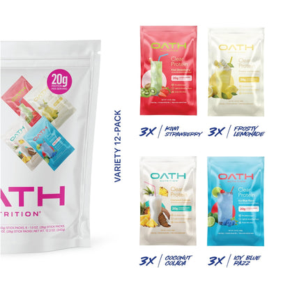 Oath Nutrition Clear Whey Isolate Protein Powder Variety Pack, 12 Pack - Maple Wellness Supplements