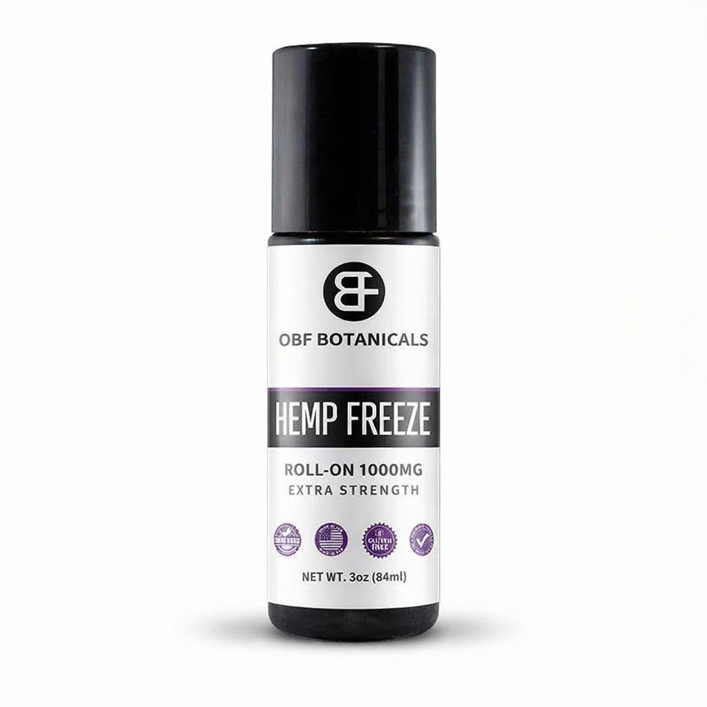 OBF Botanicals Hemp Roll On 3 Oz Instant Effect Topical Pain Relief Hemp Extract and Menthol Concentrated Roll On for Aching Muscles, Joint Relief, Ligaments - 1000mg - Maple Wellness Supplements