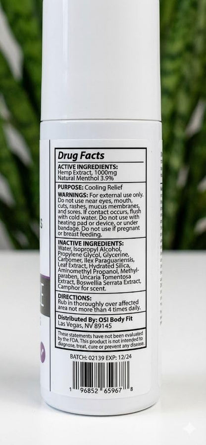 OBF Botanicals Hemp Roll On 3 Oz Instant Effect Topical Pain Relief Hemp Extract and Menthol Concentrated Roll On for Aching Muscles, Joint Relief, Ligaments - 1000mg - Maple Wellness Supplements