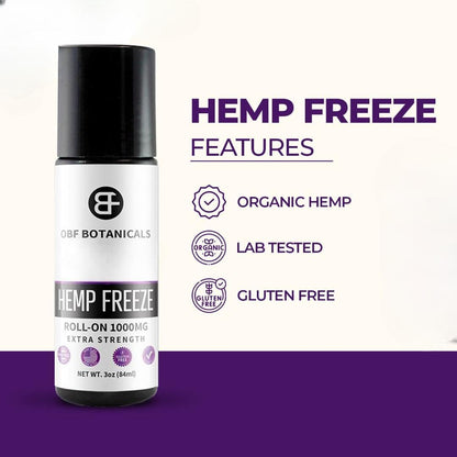 OBF Botanicals Hemp Roll On 3 Oz Instant Effect Topical Pain Relief Hemp Extract and Menthol Concentrated Roll On for Aching Muscles, Joint Relief, Ligaments - 1000mg - Maple Wellness Supplements