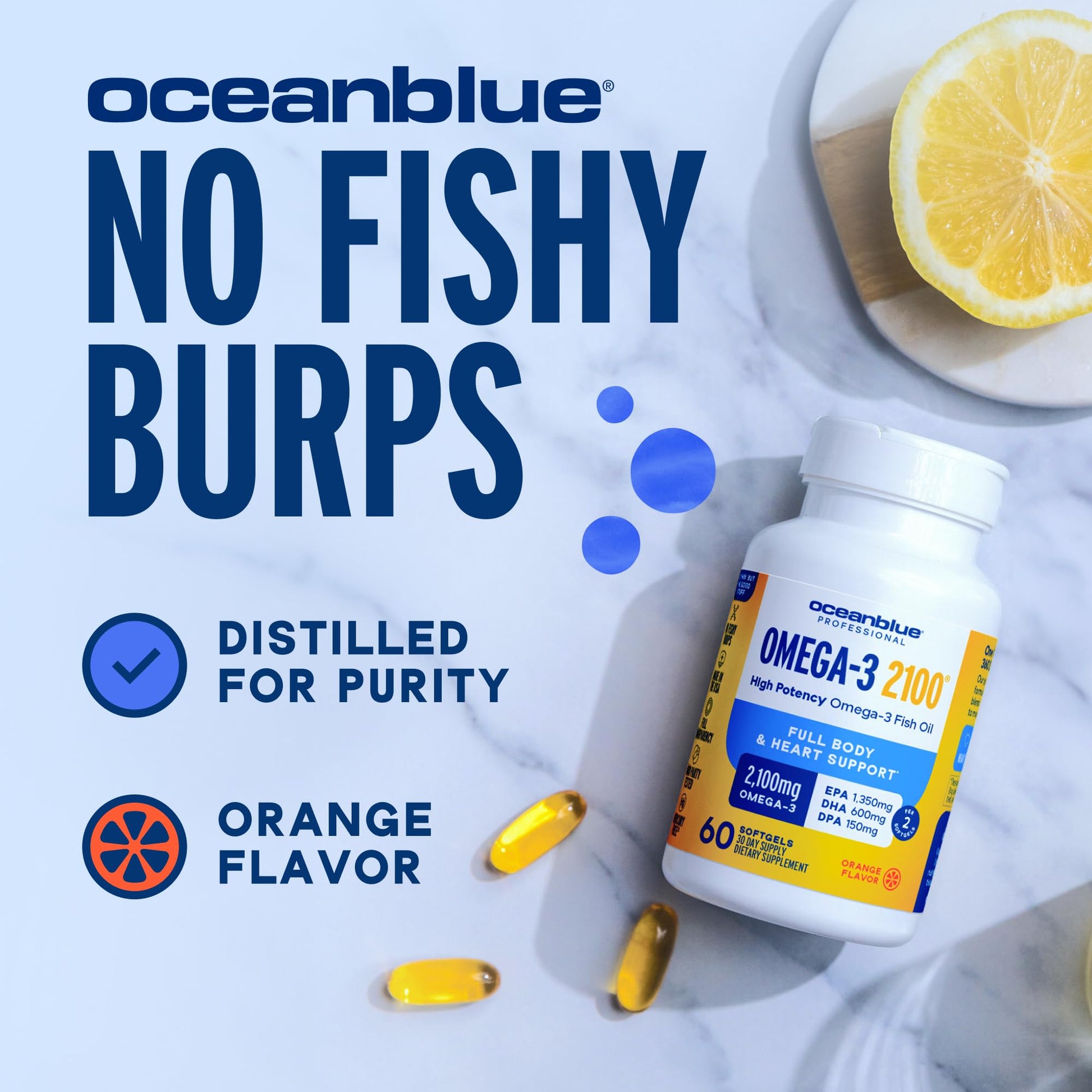 Oceanblue Professional Omega-3 2100 – 180 ct – Triple Strength Burpless Fish Oil Supplement with High-Potency EPA, DHA, DPA - Maple Wellness Supplements