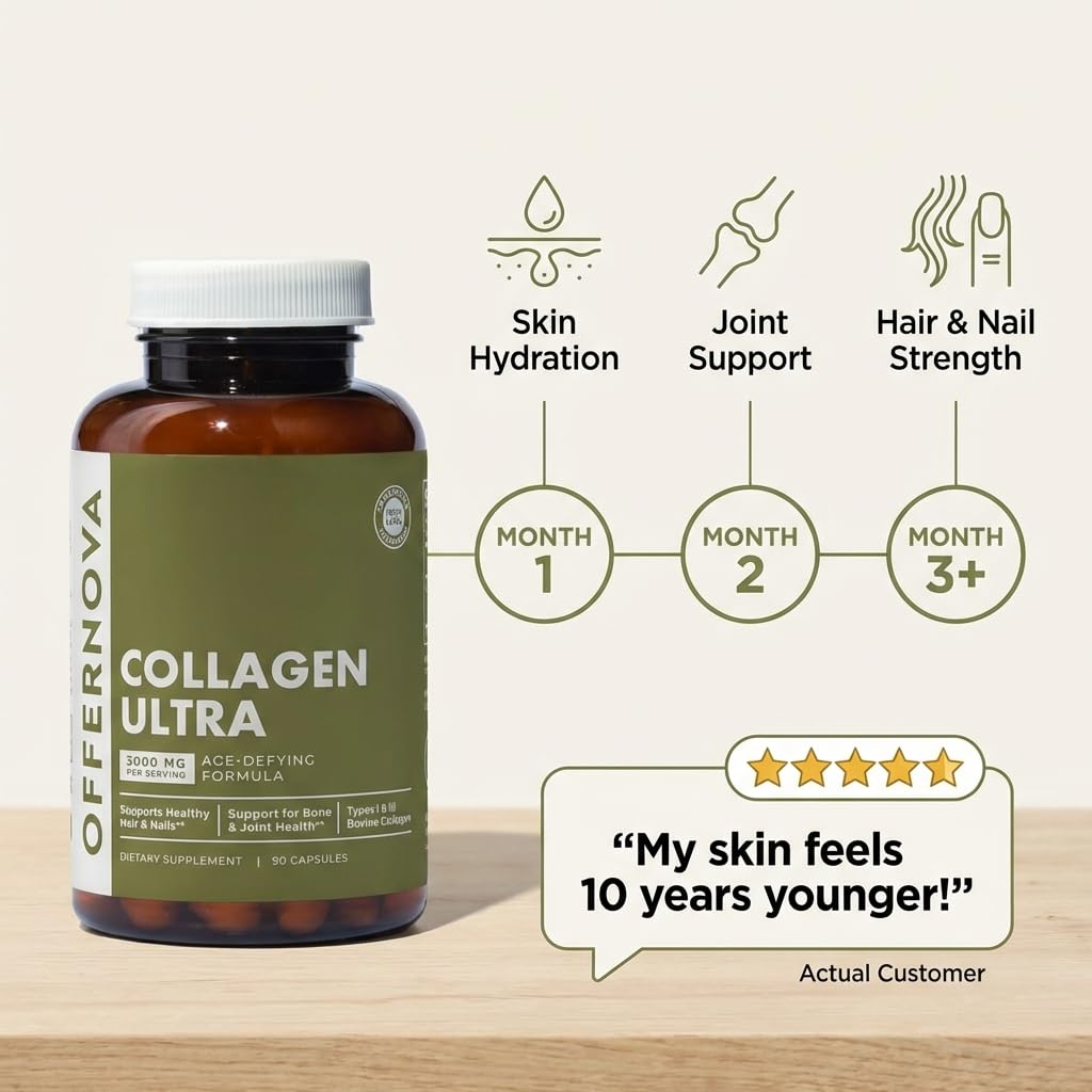 Offernova Collagen Ultra Hydrolyzed Collagen Supplements - 3000mg Anti Aging Bovine Collagen Peptides for Healthy Joints, Bones, Hair and Skin. - Maple Wellness Supplements