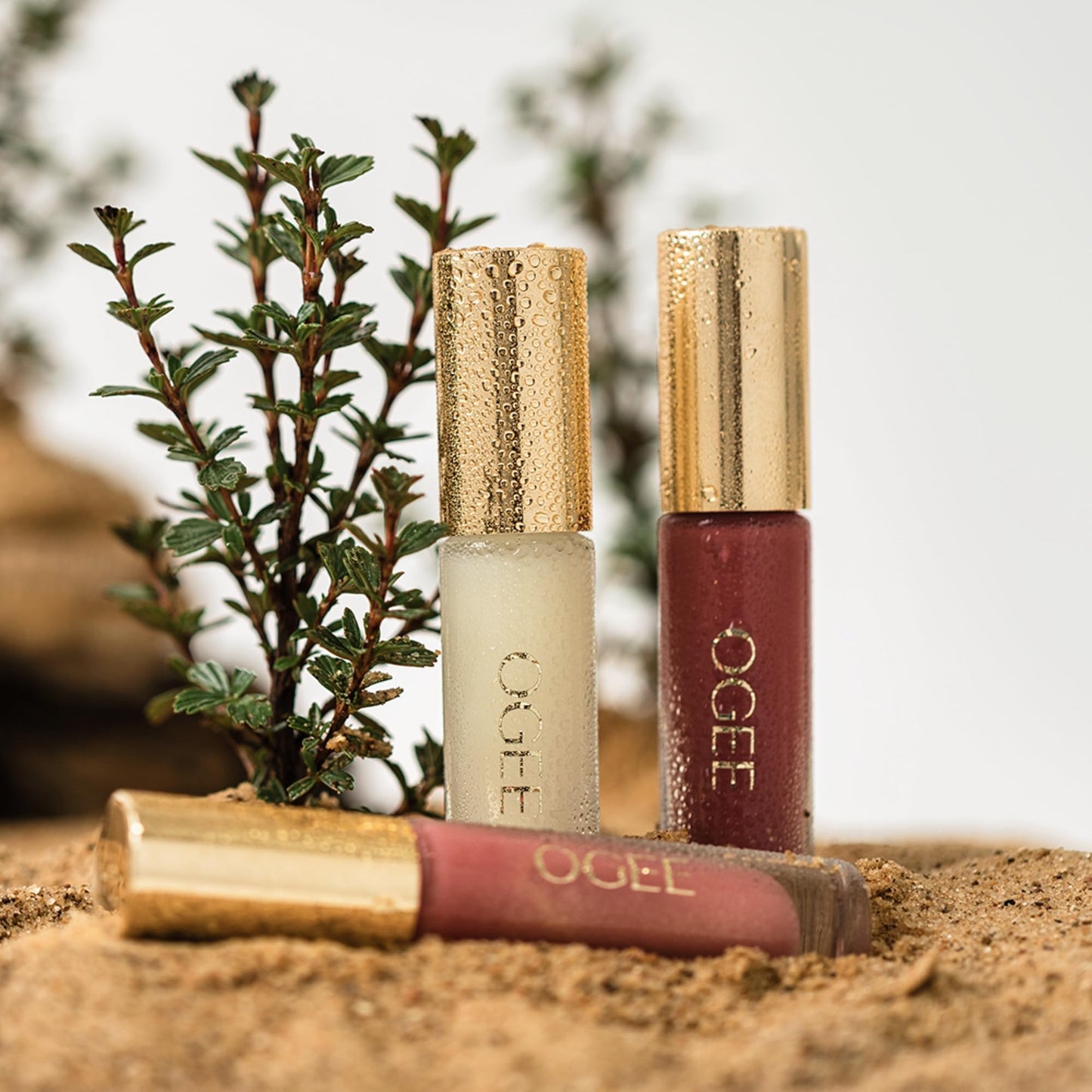 Ogee Beyond Clean Lip Gloss - Certified Organic Lip Gloss for Women - Effortlessly Plump, Hydrate & Add High-Shine Color, Freesia - Desert Rose Shimmer - Maple Wellness Supplements