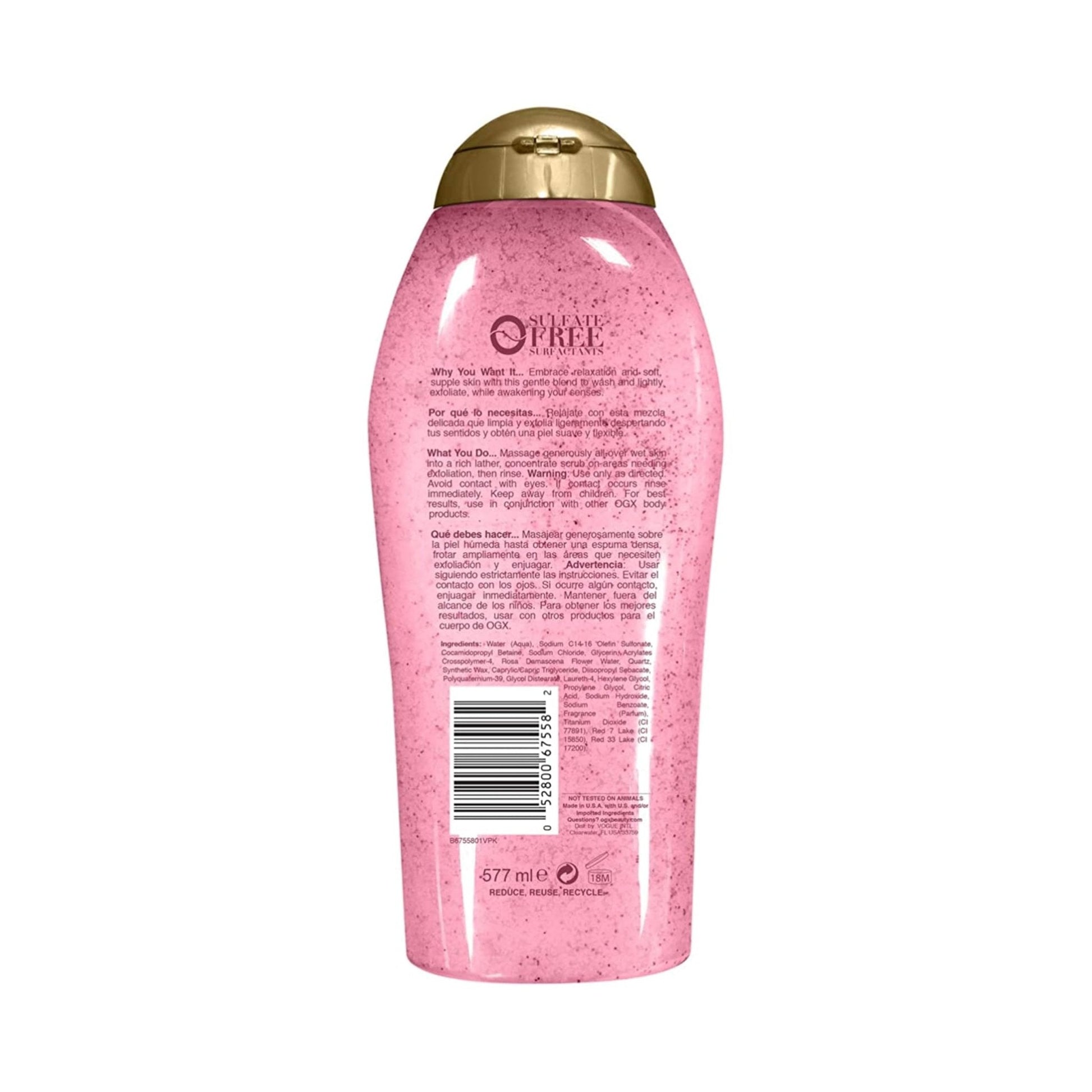 OGX Sensitive + Rose Water & Pink Sea Salt Exfoliating Body Scrub + Rose Quartz, Gentle Exfoliating Daily Body Wash Softens Skin - Maple Wellness Supplements