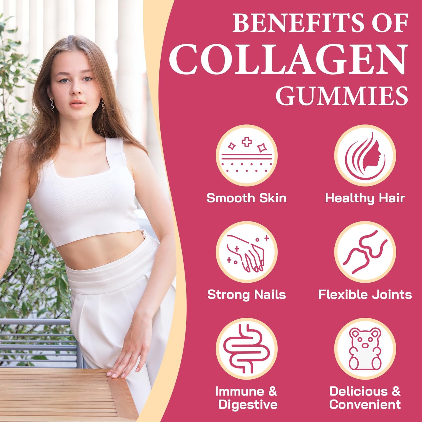 OHaboth Collagen Gummies for Women, Hydrolyzed Collagen Peptides Type I, II, III, V, X, 0 Sugar - Collagen Gummies for Skin, Wrinkles, Hair, Nails - Maple Wellness Supplements