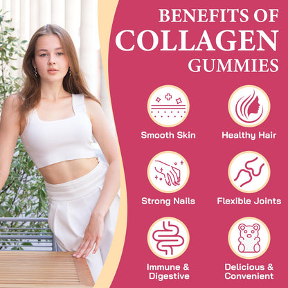 OHaboth Collagen Gummies for Women, Hydrolyzed Collagen Peptides Type I, II, III, V, X, 0 Sugar - Collagen Gummies for Skin, Wrinkles, Hair, Nails - Maple Wellness Supplements