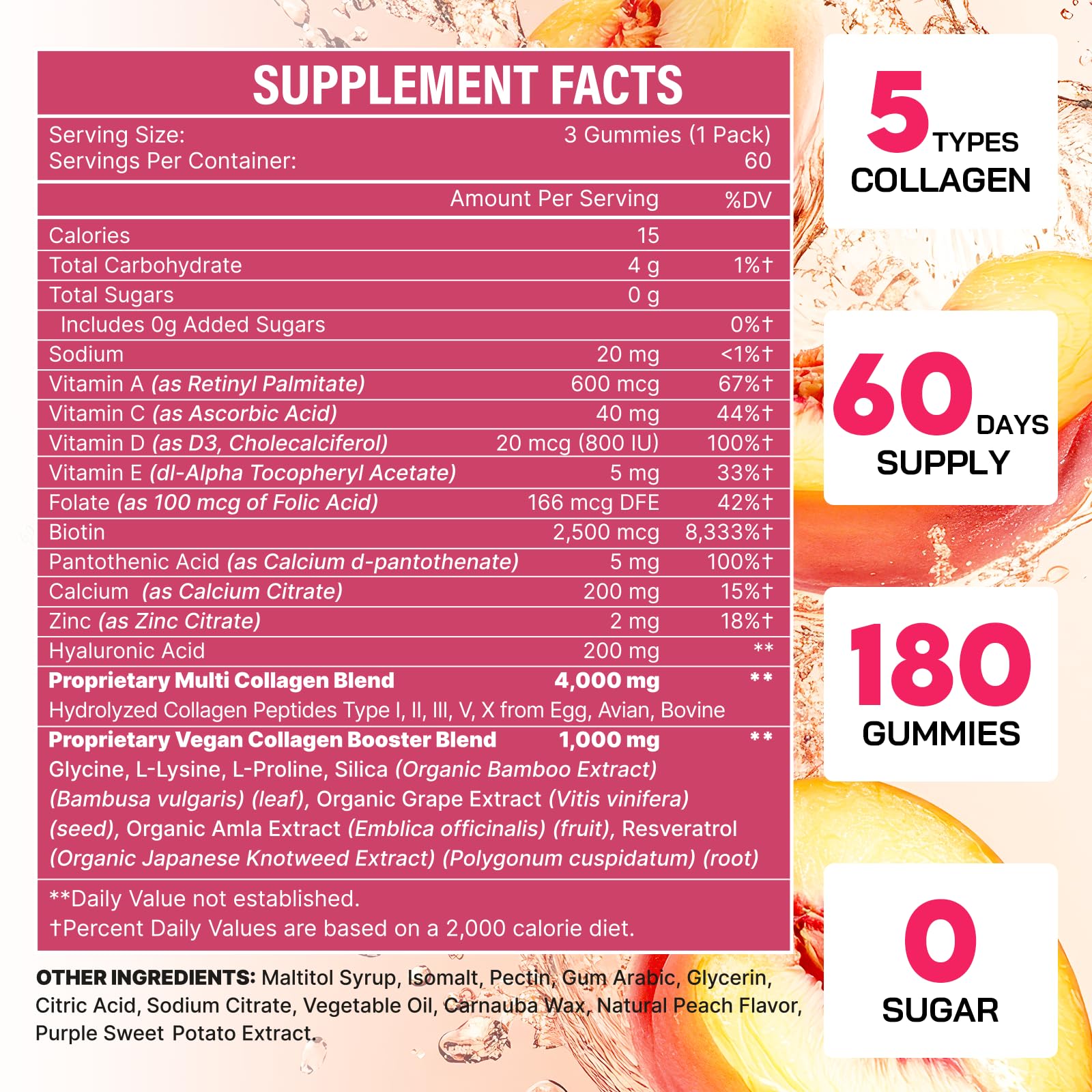 OHaboth Collagen Gummies for Women, Hydrolyzed Collagen Peptides Type I, II, III, V, X, 0 Sugar - Collagen Gummies for Skin, Wrinkles, Hair, Nails - Maple Wellness Supplements
