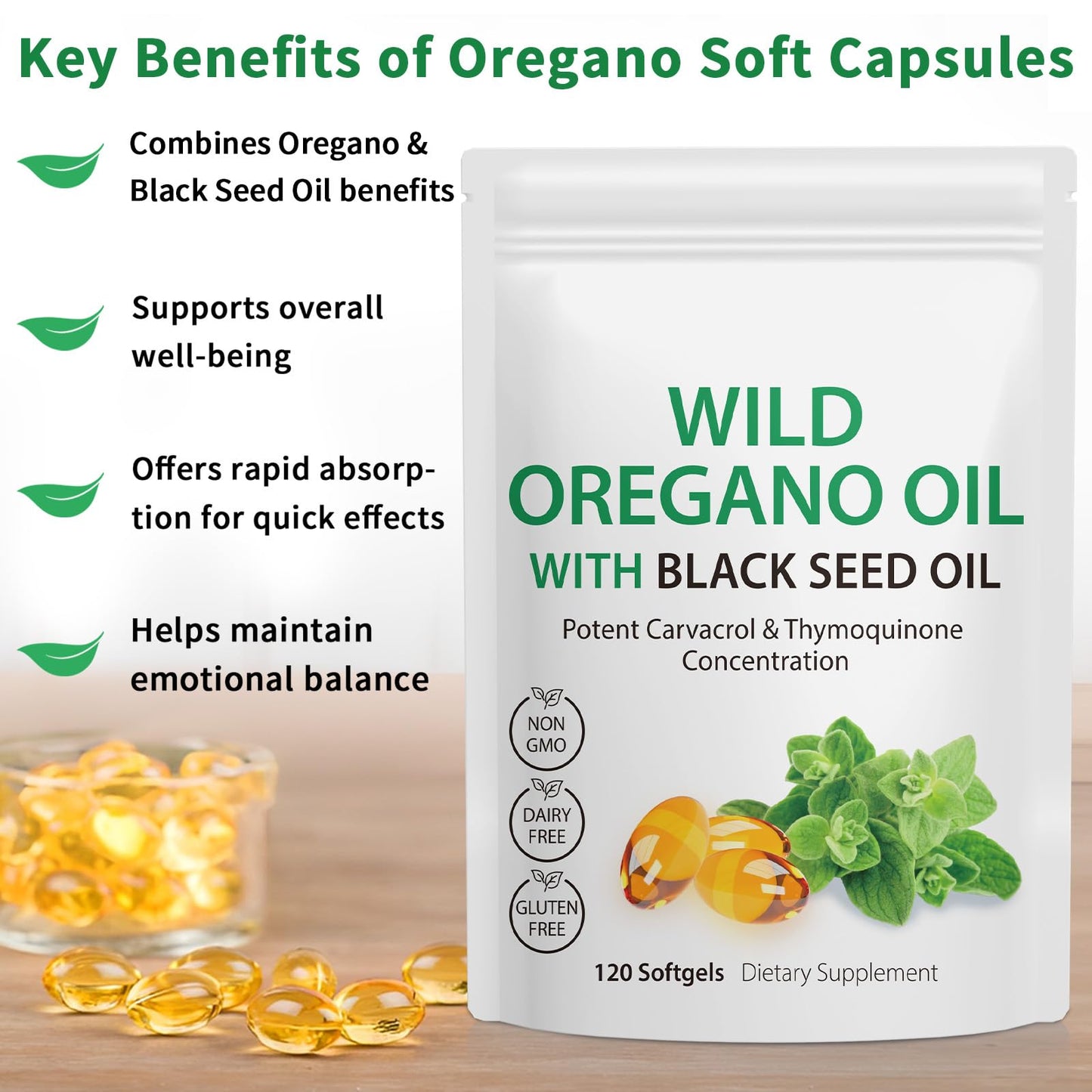 Oil of Oregano with Black Seed Oil, 6000mg Oregano Oil Capsules Organic, of Oregano - Maple Wellness Supplements