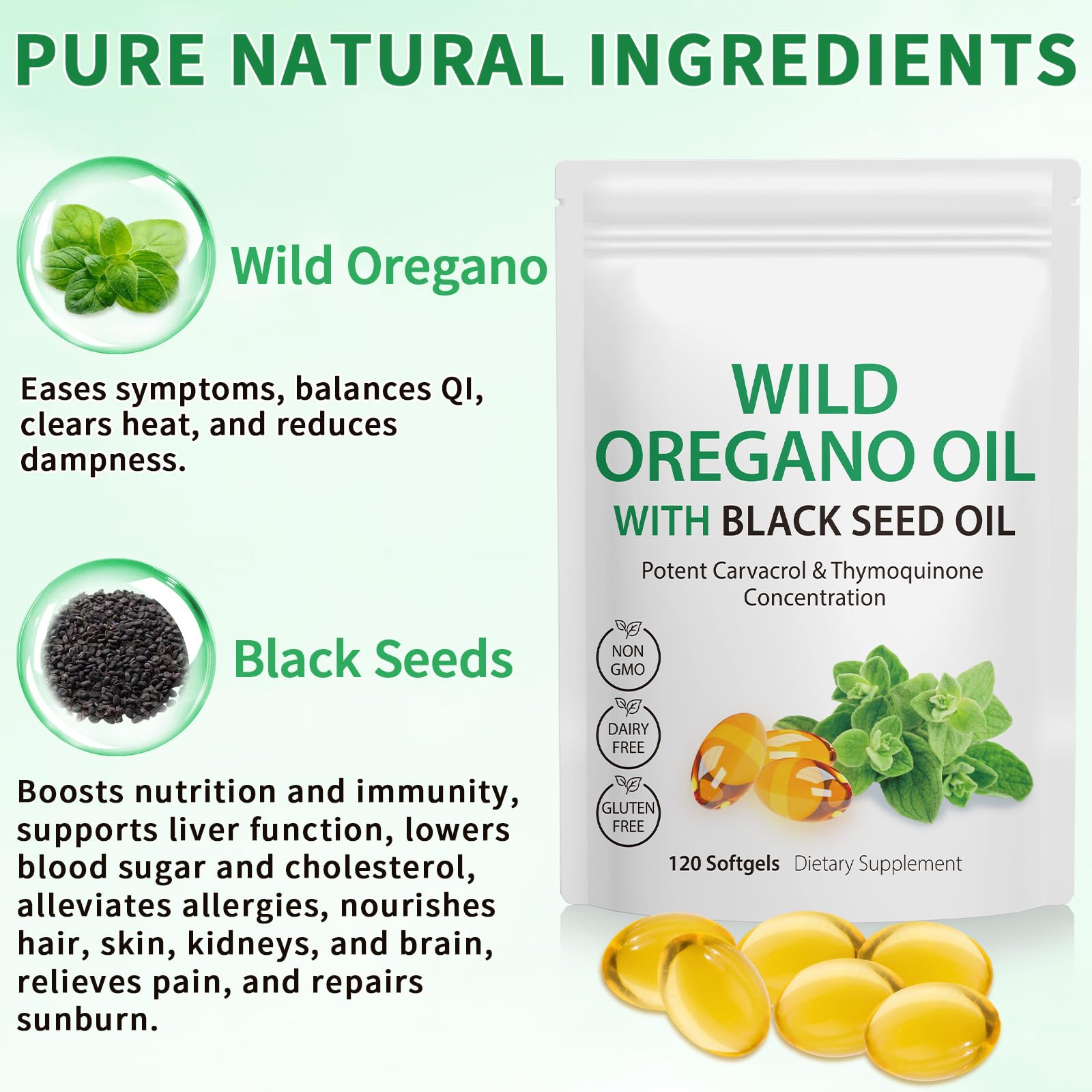 Oil of Oregano with Black Seed Oil, 6000mg Oregano Oil Capsules Organic, of Oregano - Maple Wellness Supplements