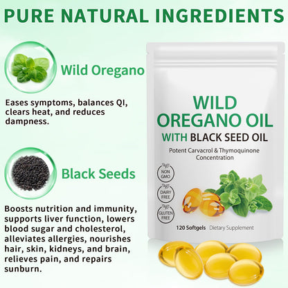 Oil of Oregano with Black Seed Oil, 6000mg Oregano Oil Capsules Organic, of Oregano - Maple Wellness Supplements