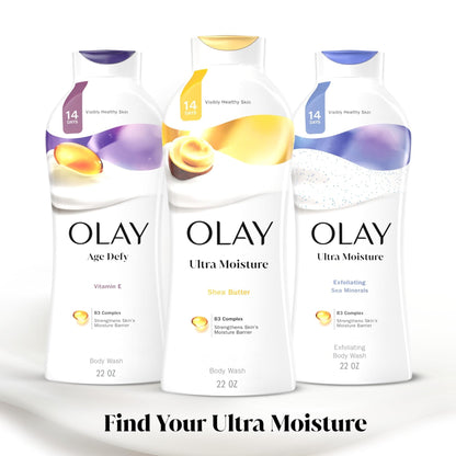 Olay Body Wash for Women, Ultra Moisture, 24hr Moisturizing, Hydrating & Refreshing, B3 Vitamin Complex, Free of Parabens & Phthalates, For All Skin Types, Shea Butter Scent, 22 fl oz - Maple Wellness Supplements