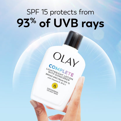 Olay Face Moisturizer, Complete with Sunscreen SPF 15, Daily Facial Lotion for Normal Skin, Lightweight Hydrating Broad Spectrum Sun Protection - Maple Wellness Supplements