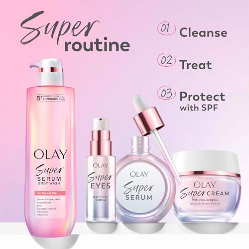 Olay Super Serum - Glow Serum for Face - Activated Niacinamide, Vitamin C & E, Collagen Peptide, AHA - 5-in-1 Benefits - Brightens, Hydrates, Smooths, Firms, Evens Tone, Proactive Anti-Aging, 1.7 Oz - Maple Wellness Supplements