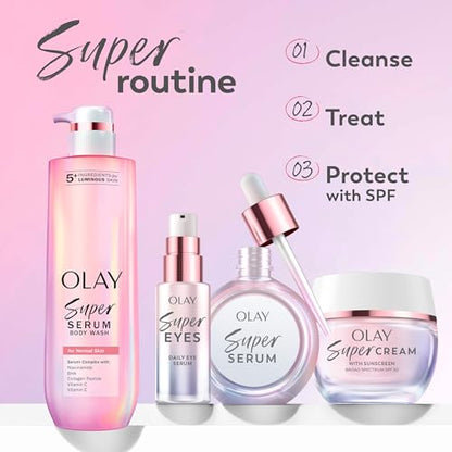 Olay Super Serum - Glow Serum for Face - Activated Niacinamide, Vitamin C & E, Collagen Peptide, AHA - 5-in-1 Benefits - Brightens, Hydrates, Smooths, Firms, Evens Tone, Proactive Anti-Aging, 1.7 Oz - Maple Wellness Supplements