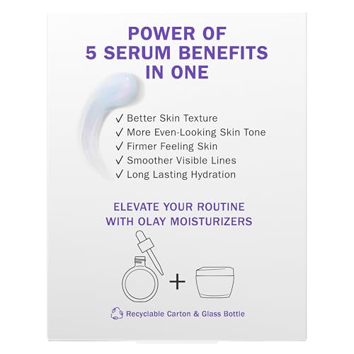 Olay Super Serum - Glow Serum for Face - Activated Niacinamide, Vitamin C & E, Collagen Peptide, AHA - 5-in-1 Benefits - Brightens, Hydrates, Smooths, Firms, Evens Tone, Proactive Anti-Aging, 1.7 Oz - Maple Wellness Supplements