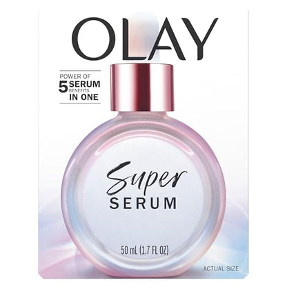 Olay Super Serum - Glow Serum for Face - Activated Niacinamide, Vitamin C & E, Collagen Peptide, AHA - 5-in-1 Benefits - Brightens, Hydrates, Smooths, Firms, Evens Tone, Proactive Anti-Aging, 1.7 Oz - Maple Wellness Supplements