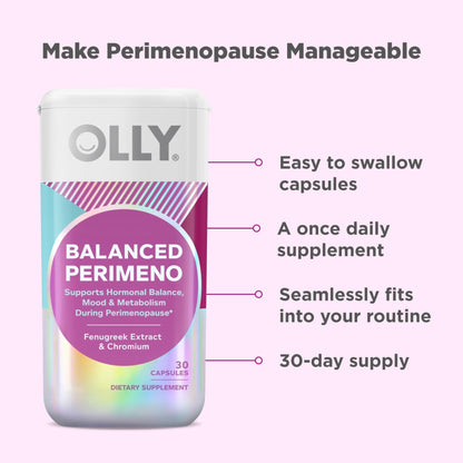 OLLY Balanced Perimeno Capsules, Supports Hormonal Balance, Mood & Metabolism During Perimenopause,* Fenugreek Extract, Chromium, 30 Day Supply - 30 Count - Maple Wellness Supplements