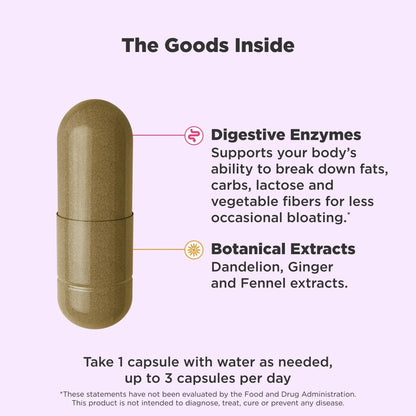 OLLY Beat The Bloat Capsules, Digestive Support Enzymes, Supplement for Women - 25 Count - Maple Wellness Supplements