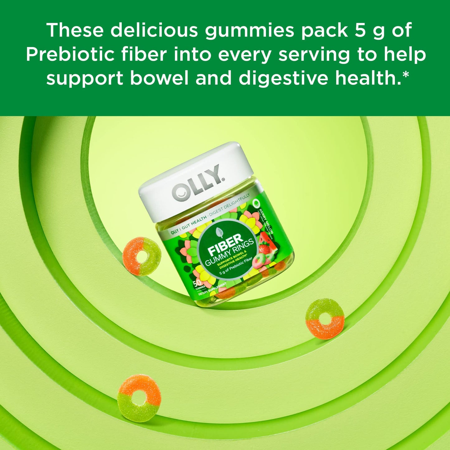 OLLY Fiber Gummy Rings, 5g Prebiotic Fiber, FOS (Fructo-oligosaccharides), Digestive - Maple Wellness Supplements