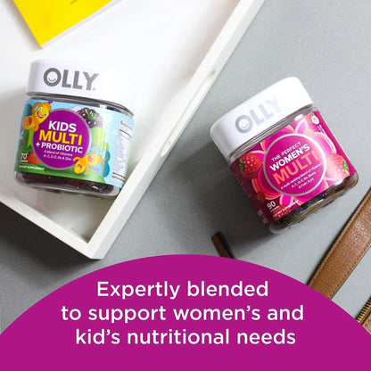 OLLY Gift, Family 2 Pack: Women's Multivitamin Gummy (90 Count), Kids Multivitamin + Probiotic Gummy (70 Count), Vitamins A, D, C, E, B, Chewable Supplement - Maple Wellness Supplements