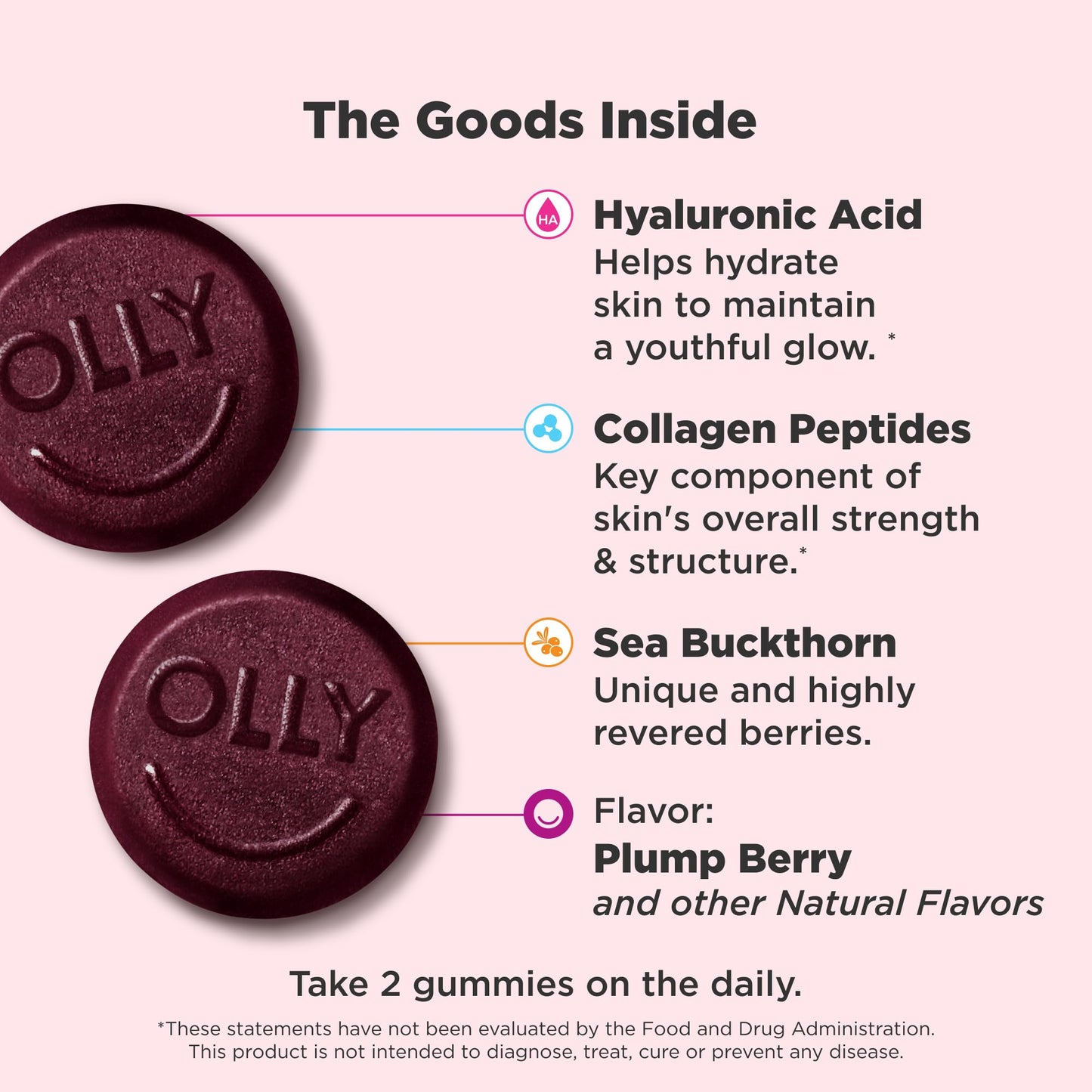 OLLY Glowing Skin Gummy, Hydrated & Youthful Skin,* Hyaluronic Acid, Collagen Peptides, Sea Buckthorn, Plump Berry Flavor - Maple Wellness Supplements