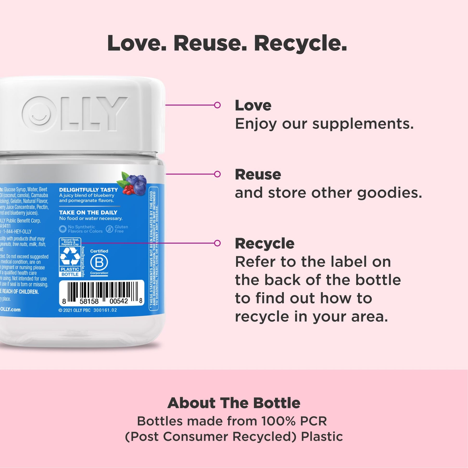 OLLY Glowing Skin Gummy, Hydrated & Youthful Skin,* Hyaluronic Acid, Collagen Peptides, Sea Buckthorn, Plump Berry Flavor - Maple Wellness Supplements