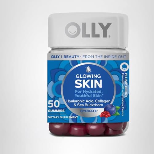 OLLY Glowing Skin Gummy, Hydrated & Youthful Skin,* Hyaluronic Acid, Collagen Peptides, Sea Buckthorn, Plump Berry Flavor - Maple Wellness Supplements