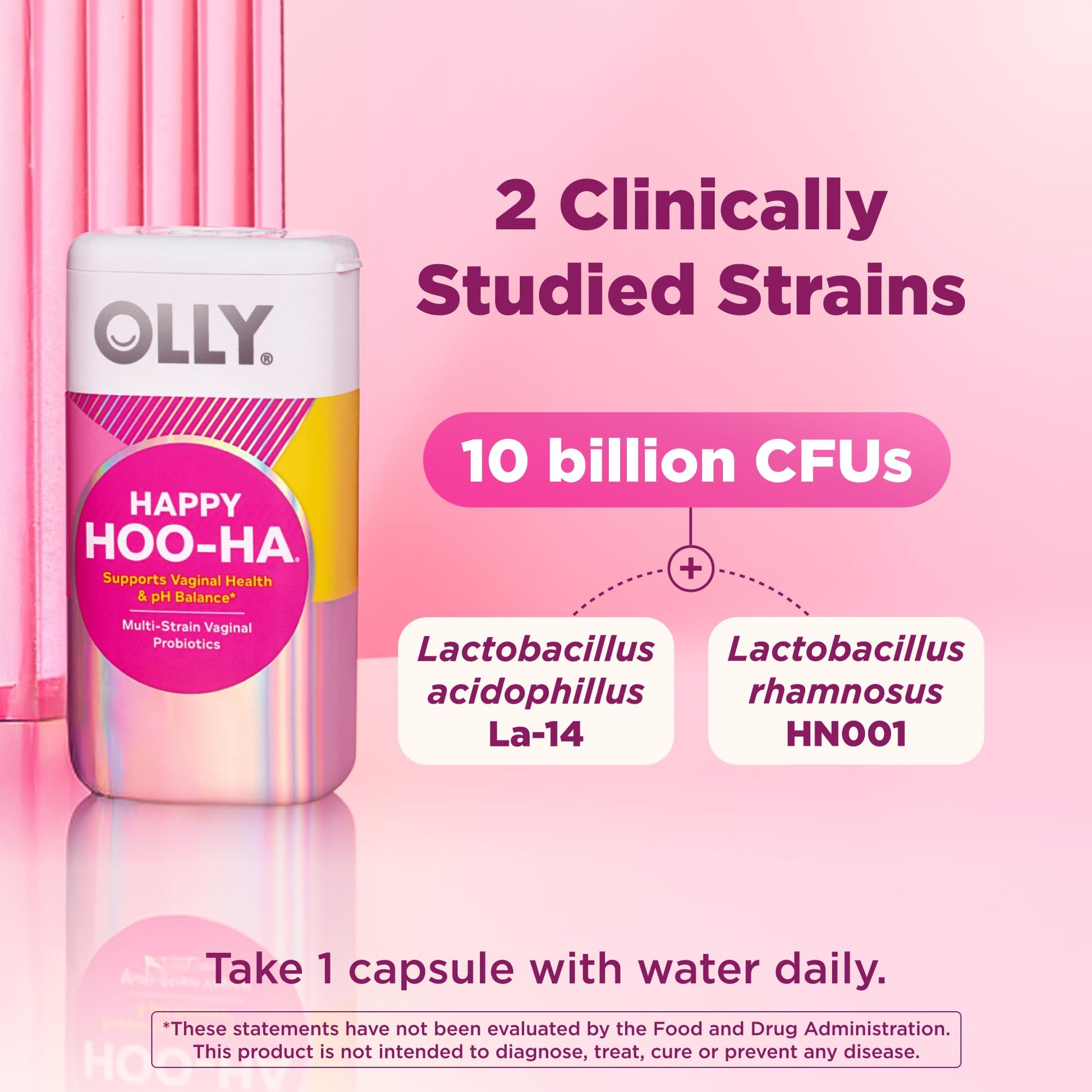 OLLY Happy Hoo-Ha Capsules, Probiotic for Women, Vaginal Health and pH Balance, 10 Billion CFU, Gluten Free - 25 Count - Maple Wellness Supplements