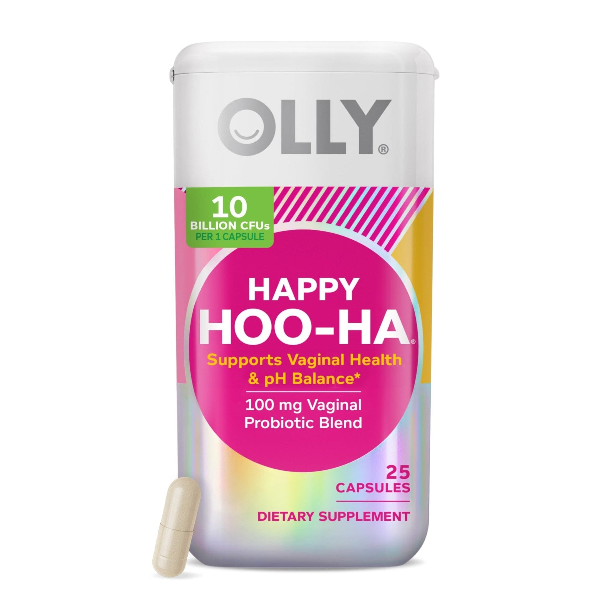 OLLY Happy Hoo-Ha Capsules, Probiotic for Women, Vaginal Health and pH Balance, 10 Billion CFU, Gluten Free - 25 Count - Maple Wellness Supplements