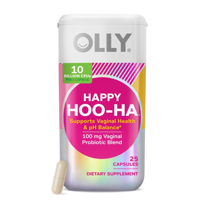 OLLY Happy Hoo-Ha Capsules, Probiotic for Women, Vaginal Health and pH Balance, 10 Billion CFU, Gluten Free - 25 Count - Maple Wellness Supplements