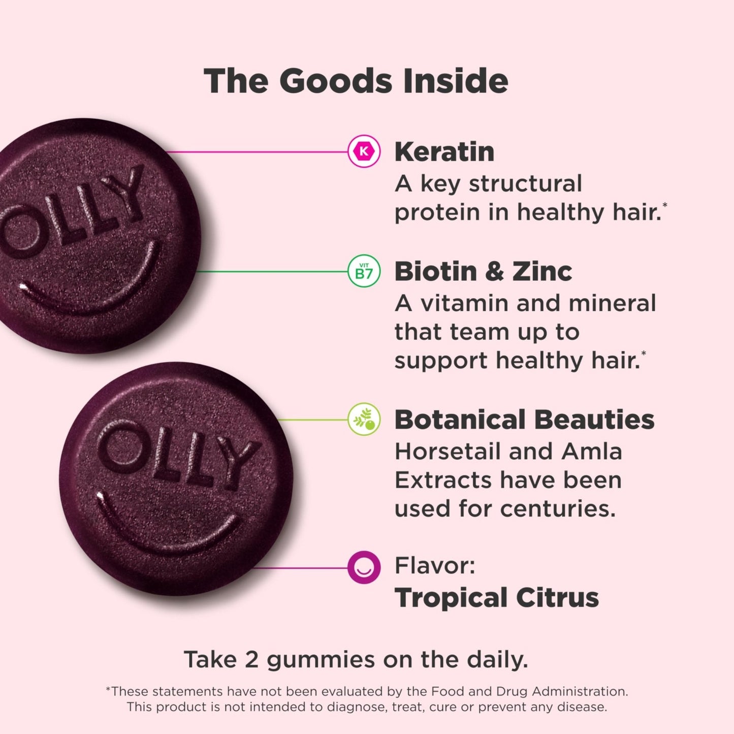 OLLY Heavenly Hair Gummy, Supports Healthy Hair, Keratin, Biotin, AMLA, Chewable Supplement, 30 Day Supply - 60 Count - Maple Wellness Supplements