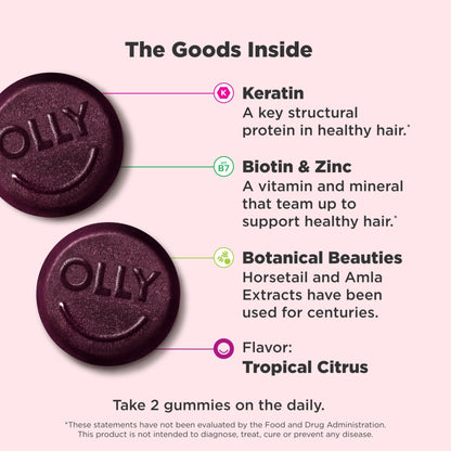OLLY Heavenly Hair Gummy, Supports Healthy Hair, Keratin, Biotin, AMLA, Chewable Supplement, 30 Day Supply - 60 Count - Maple Wellness Supplements