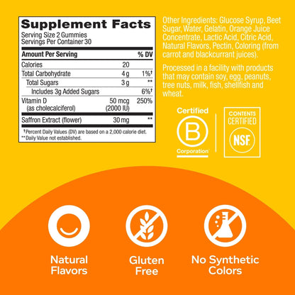 OLLY Hello Happy Gummy Worms, Mood Support Gummies For Adults,* Saffron Extract, Vitamin D, Tropical Zing Flavored, 30 Day Supply - 60 Count - Maple Wellness Supplements