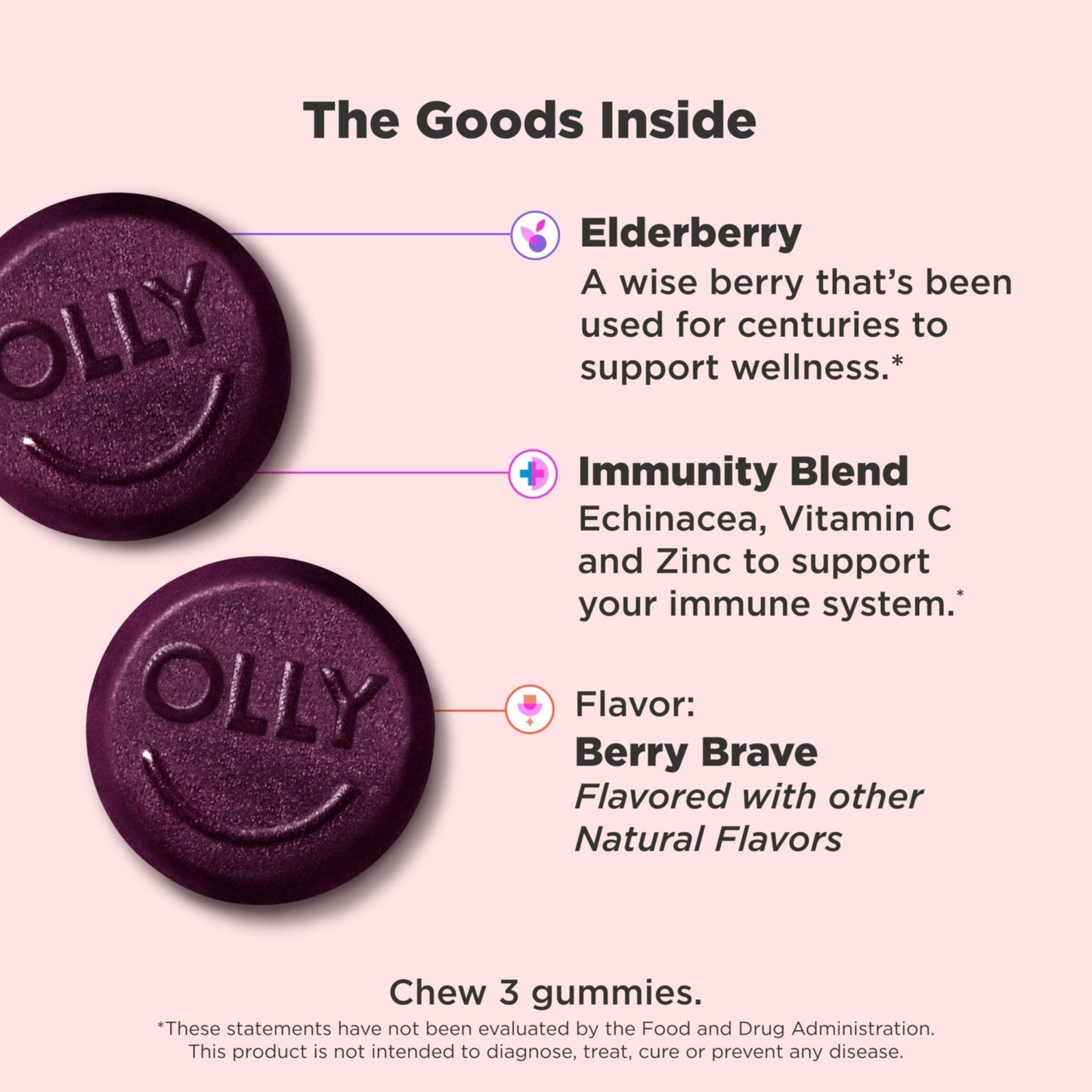 OLLY Immunity Gummy, Immune Support, Elderberry, Zinc, Vitamin C, Supplement, Berry Flavor, 15 Day Supply - 45 Count - Maple Wellness Supplements