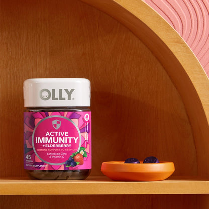 OLLY Immunity Gummy, Immune Support, Elderberry, Zinc, Vitamin C, Supplement, Berry Flavor, 15 Day Supply - 45 Count - Maple Wellness Supplements