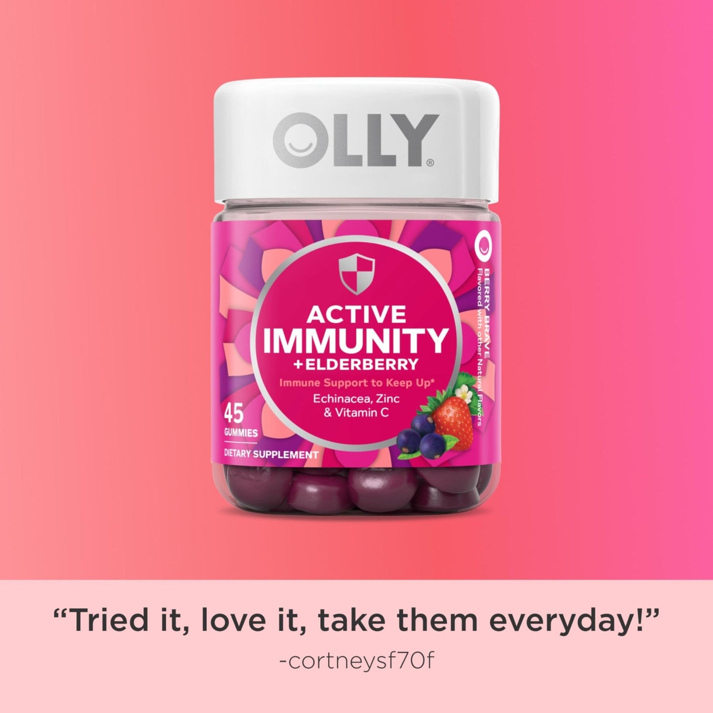 OLLY Immunity Gummy, Immune Support, Elderberry, Zinc, Vitamin C, Supplement, Berry Flavor, 15 Day Supply - 45 Count - Maple Wellness Supplements