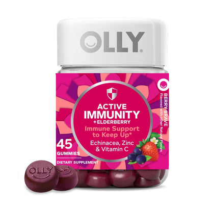 OLLY Immunity Gummy, Immune Support, Elderberry, Zinc, Vitamin C, Supplement, Berry Flavor, 15 Day Supply - 45 Count - Maple Wellness Supplements