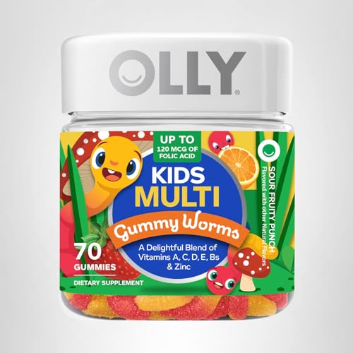OLLY Kids Multivitamin Gummy Worms, Overall Health and Immune Support, Vitamins and Minerals A, C, D, E, Bs and Zinc, Chewable Supplement - Maple Wellness Supplements