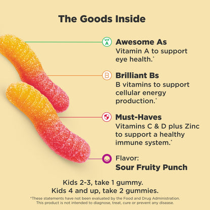 OLLY Kids Multivitamin Gummy Worms, Overall Health and Immune Support, Vitamins and Minerals A, C, D, E, Bs and Zinc, Chewable Supplement - Maple Wellness Supplements