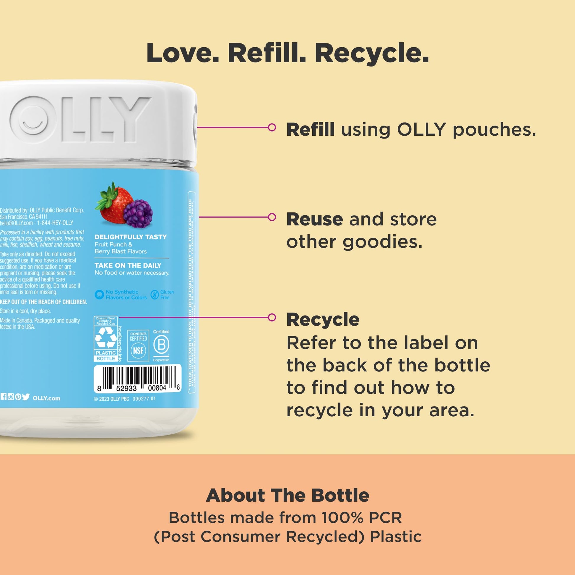 OLLY Kids Multivitamin & Probiotic Gummy, Digestive Support, Vitamins A, D, C, E, B, Zinc, Chewable Supplement, Berry Flavor, 50 day supply - 100 Count - Maple Wellness Supplements