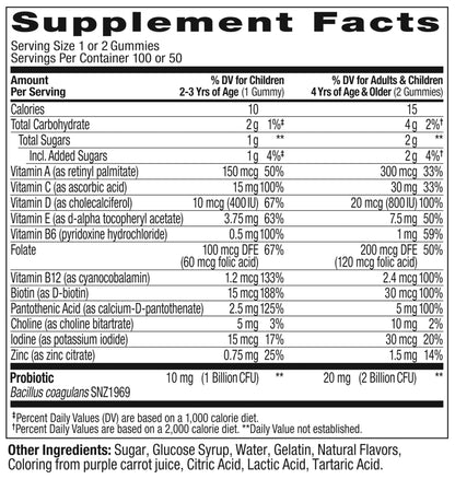 OLLY Kids Multivitamin & Probiotic Gummy, Digestive Support, Vitamins A, D, C, E, B, Zinc, Chewable Supplement, Berry Flavor, 50 day supply - 100 Count - Maple Wellness Supplements