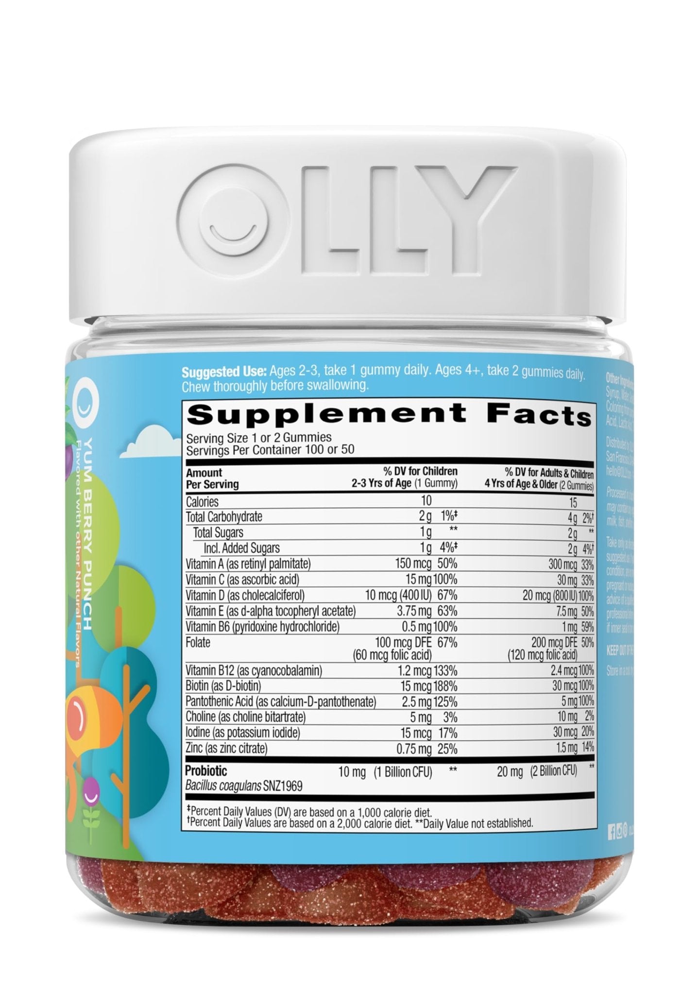OLLY Kids Multivitamin & Probiotic Gummy, Digestive Support, Vitamins A, D, C, E, B, Zinc, Chewable Supplement, Berry Flavor, 50 day supply - 100 Count - Maple Wellness Supplements