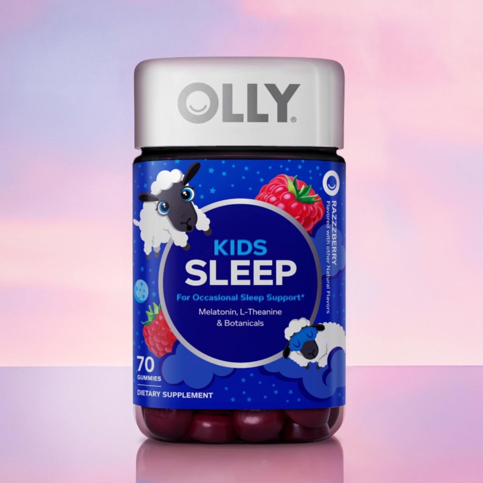 OLLY Kids Sleep Gummies, 0.5mg Melatonin, L Theanine, Chamomile, and Lemon Balm, Raspberry - 70 Count - Maple Wellness Supplements