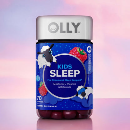 OLLY Kids Sleep Gummies, 0.5mg Melatonin, L Theanine, Chamomile, and Lemon Balm, Raspberry - 70 Count - Maple Wellness Supplements