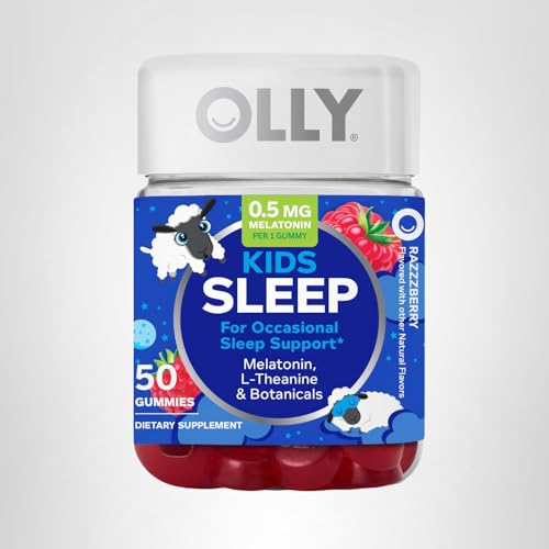OLLY Kids Sleep Gummies, 0.5mg Melatonin, L Theanine, Chamomile, and Lemon Balm, Raspberry - 70 Count - Maple Wellness Supplements