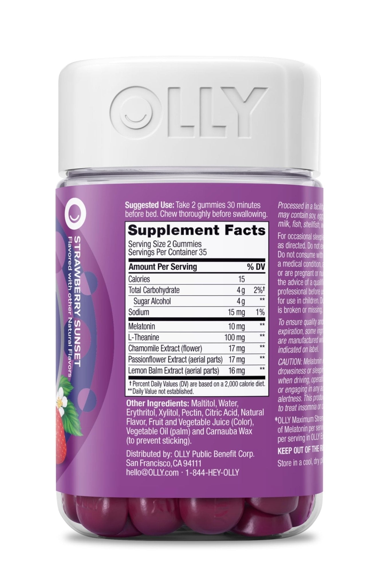 OLLY Max Strength Sleep Gummy, 10mg Melatonin, L-Theanine, Chamomile, Lemon Balm, Sugar Free, Vegetarian Sleep Aid, Strawberry - 70 Count - Maple Wellness Supplements